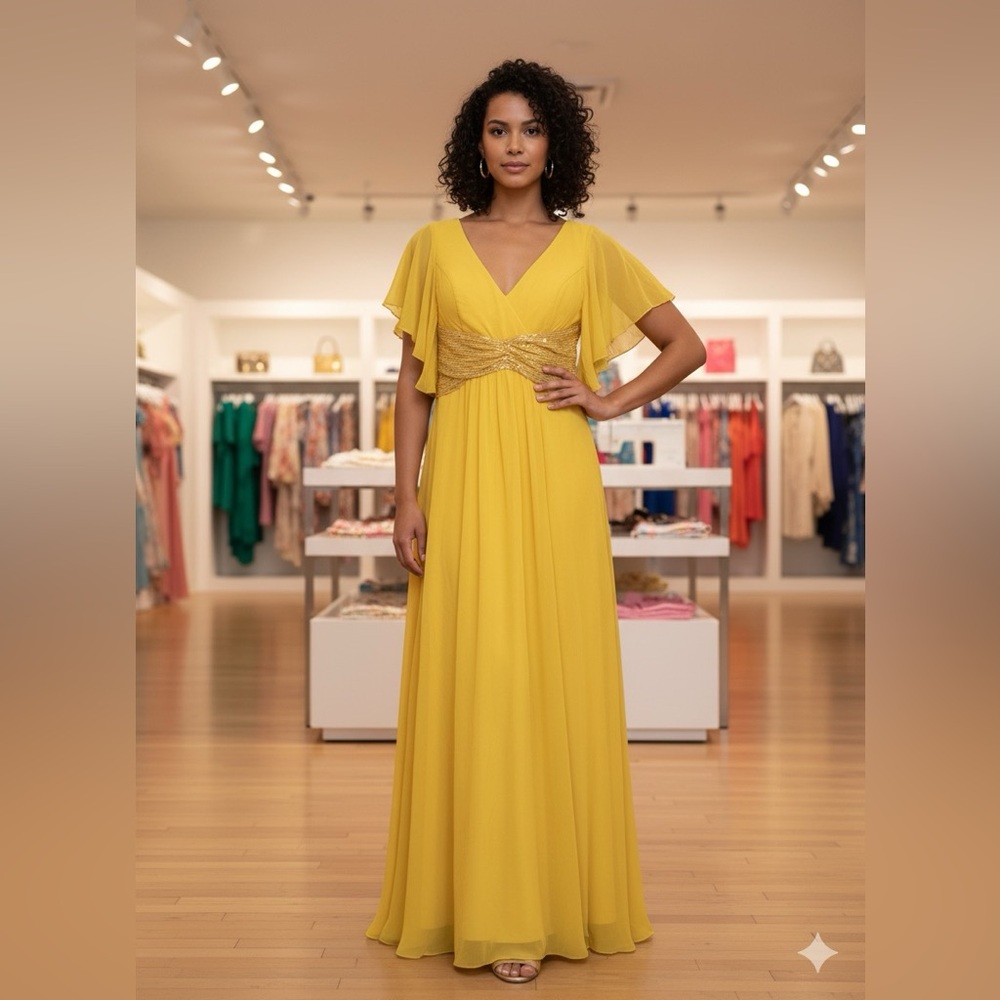 Unisa Yellow Maxi Dress with Gold Accents